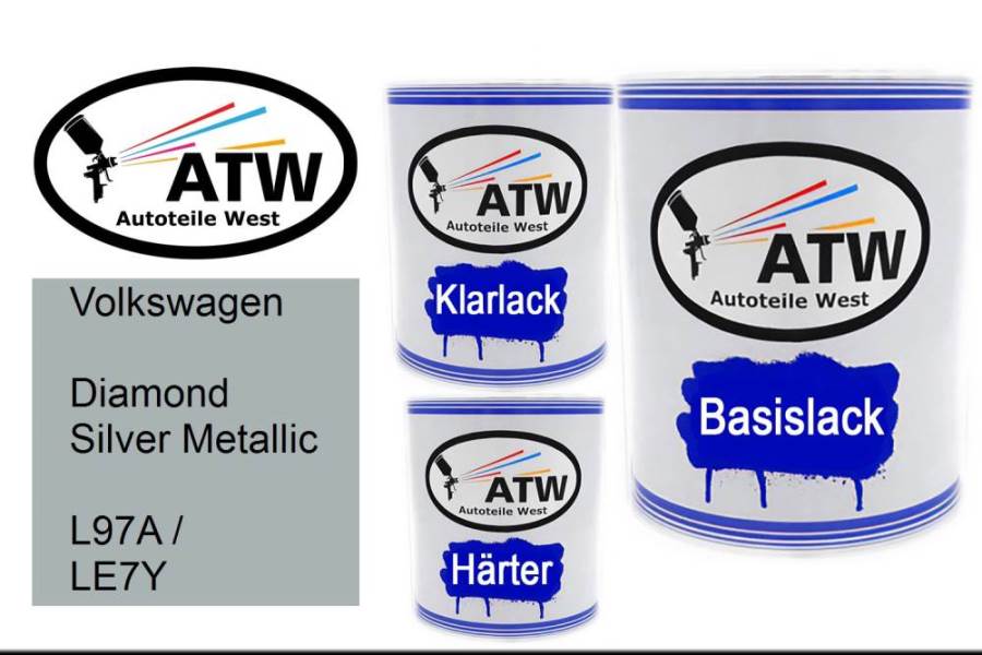 Volkswagen, Diamond Silver Metallic, L97A / LE7Y: 1L Lackdose + 1L Klarlack + 500ml Härter - Set, von ATW Autoteile West.